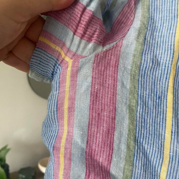 FRAME 100% Linen Striped Crop Shirt  Madras Button Up Blouse Size Xs - Picture 4 of 7